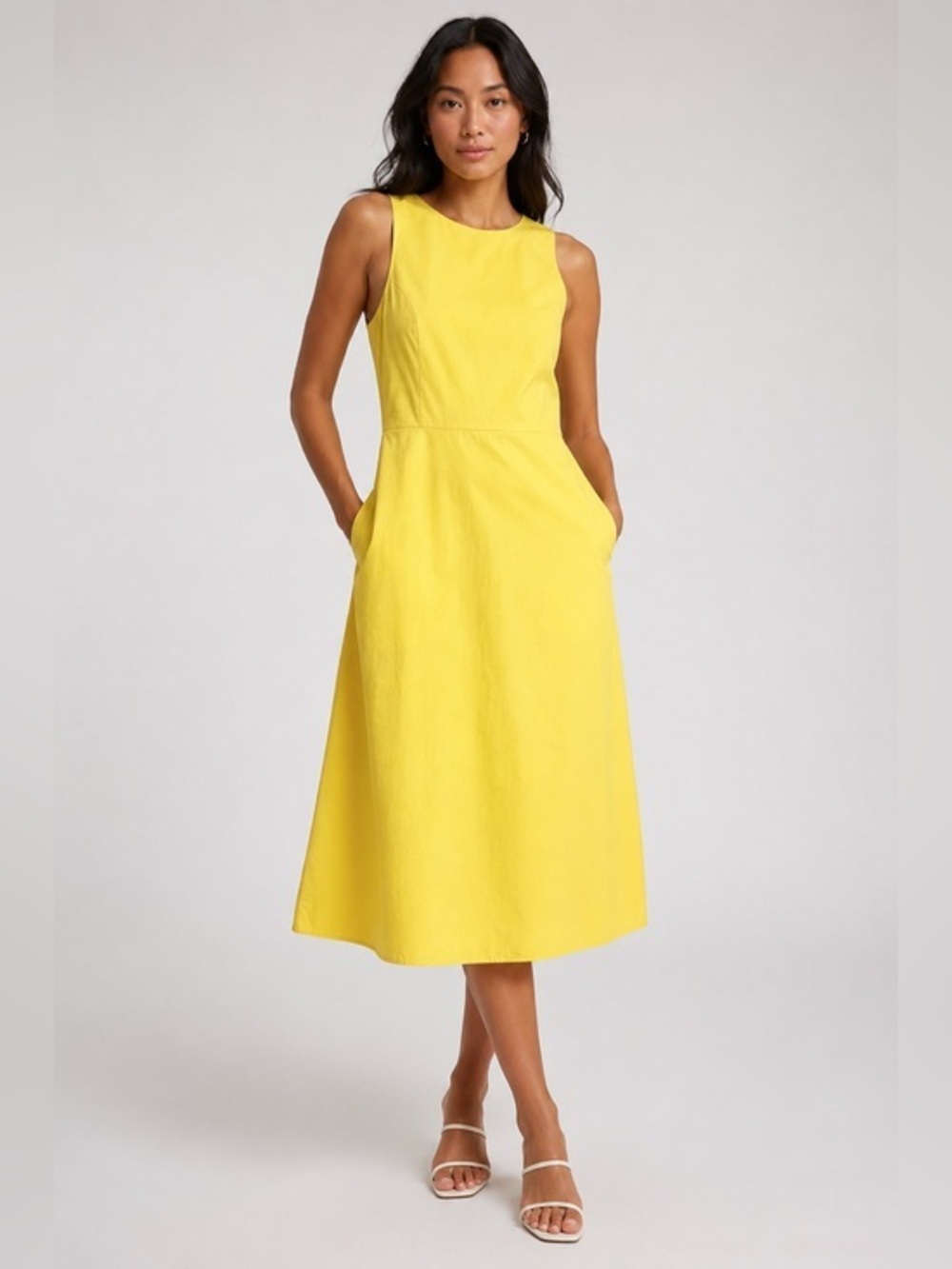 Everlane A-Line Butter Yellow Open Back Sleeveless Cotton Midi Dress Size 4